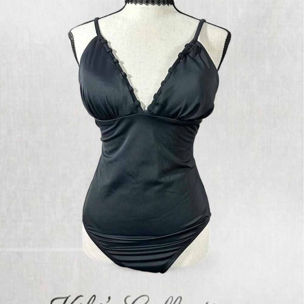Goth Vampy Style Corset Aesthetic Lace Up Black One Piece Bathing Suit